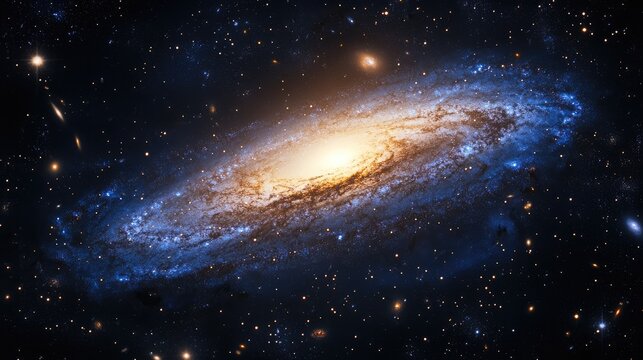 Fototapeta Dazzling spiral galaxy with bright core and cosmic stars in deep space showcasing the beauty of the universe and its celestial wonders.