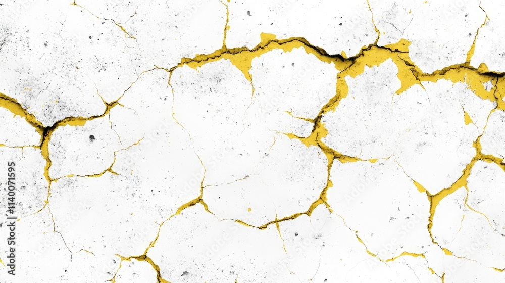 Poster cracked concrete floor texture with dirty yellow paint highlights and weathered appearance suitable 
