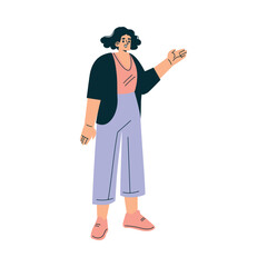 Woman Character Stand and Talking with Hand Gesture Vector Illustration