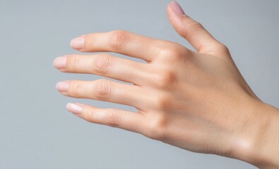 Close-up of a smooth, healthy hand with natural skin texture, well-groomed nails, and even complexion.