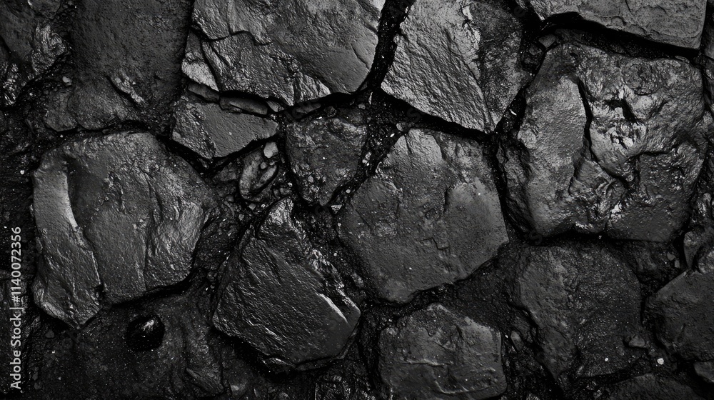 Poster dark cracked asphalt texture with weathered stones creating a rugged street surface background for u