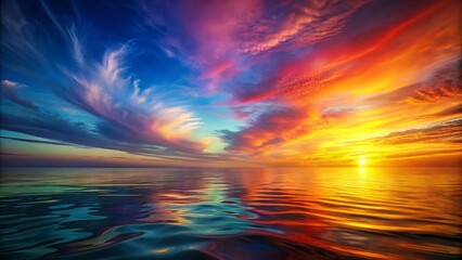 Obraz premium Vibrant Sunset Over Calm Ocean Waters Reflecting Colorful Sky