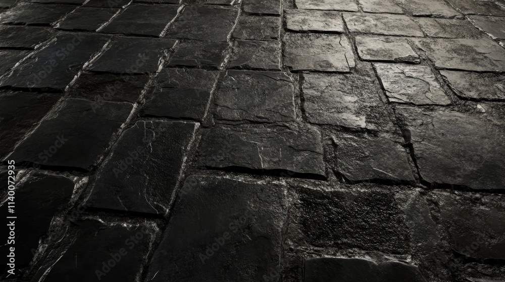 Aufkleber Dark textured cement floor with shadows showcasing uneven stone patterns for architectural and design backgrounds.