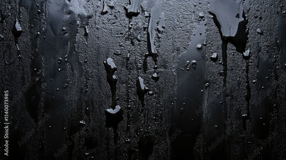 Poster Grungy wet cement wall texture with water droplets and dark background for use in design and artistic projects