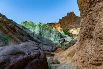 Azulejos de Veneguera or Rainbow Rocks Natural Monument in Mogan, Gran Canaria