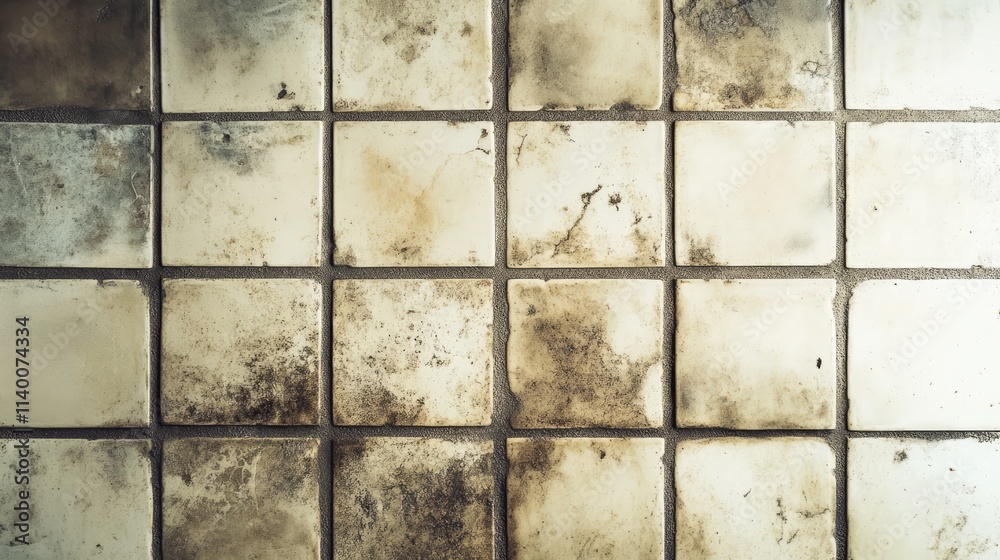 Poster Grungy Kitchen Tile Background with Stains and Grout Marks Abstract Texture