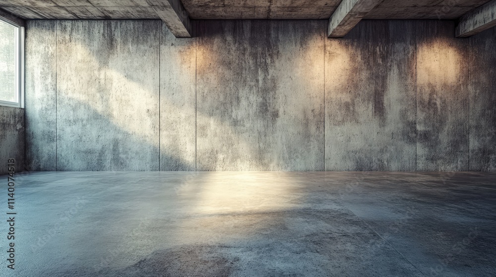 Poster Indoor industrial concrete texture with soft lighting and empty space for creative design or background use