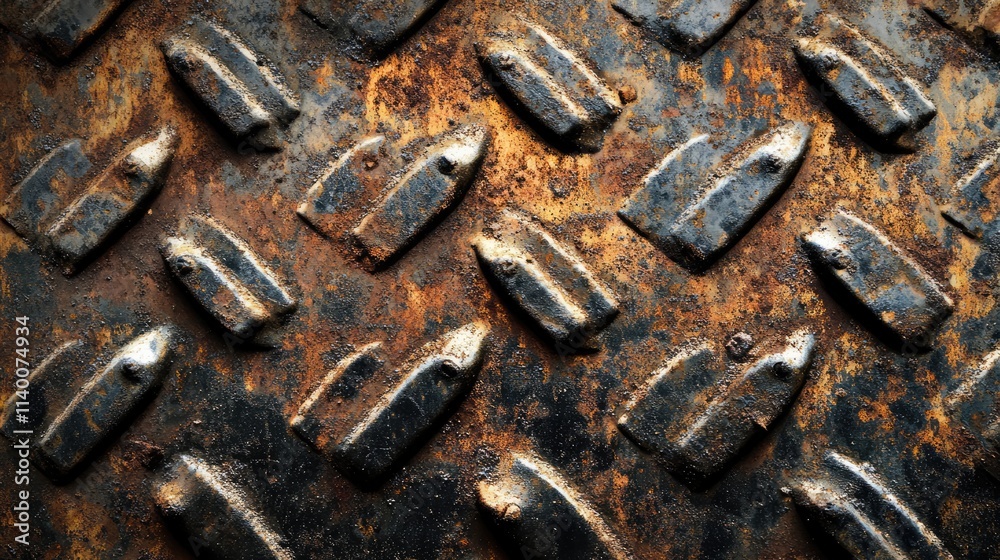 Aufkleber rusty textured metal surface with diamond pattern for industrial design and background use.