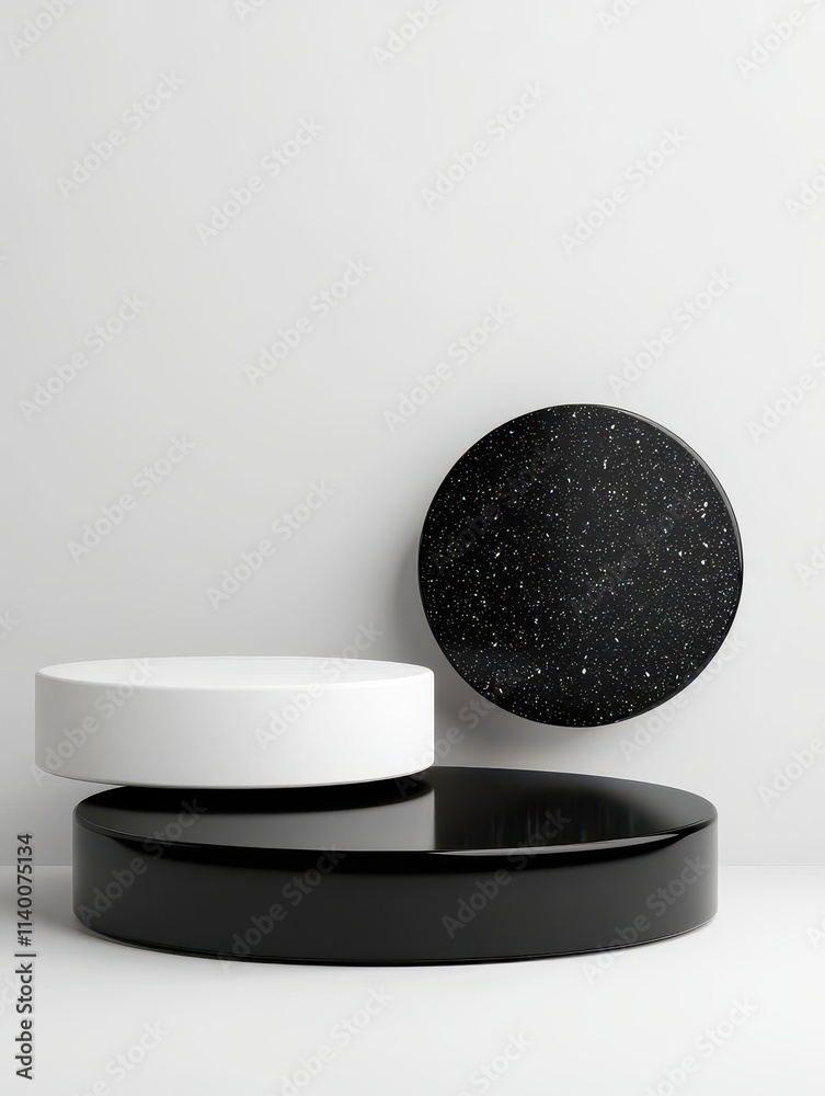 Aufkleber geometric minimalist design with black and white circular objects on a wall
