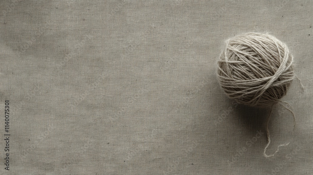 Aufkleber Textured grey paper background with a rough thread ball creating a rustic and vintage aesthetic for design and artistic projects
