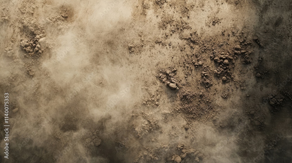 Poster Dusty soil texture background with scattered rocks and particles in a natural earthy palette ideal for various design applications
