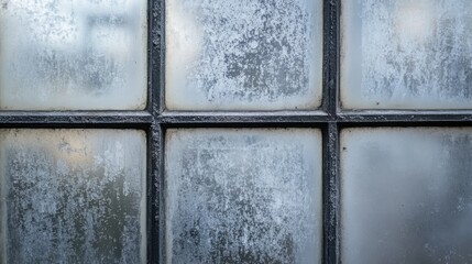 Dark dusty window glass texture with abstract patterns highlighting the aged and dirty appearance of a gray glass background.