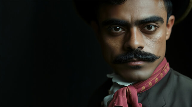 AI facial reconstruction close-up of Emiliano Zapata, based on a 1911 photograph