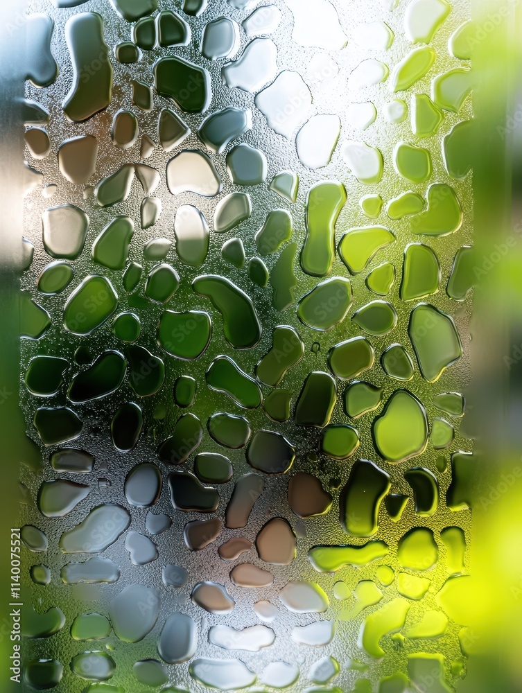 Poster abstract close-up of frosted glass with organic shapes and blurred nature background