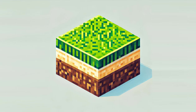 Flat Pixel Grass and Soil Block