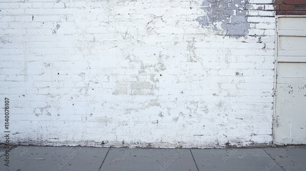 Poster weathered white concrete wall with peeling paint texture suitable for backgrounds and artistic desig
