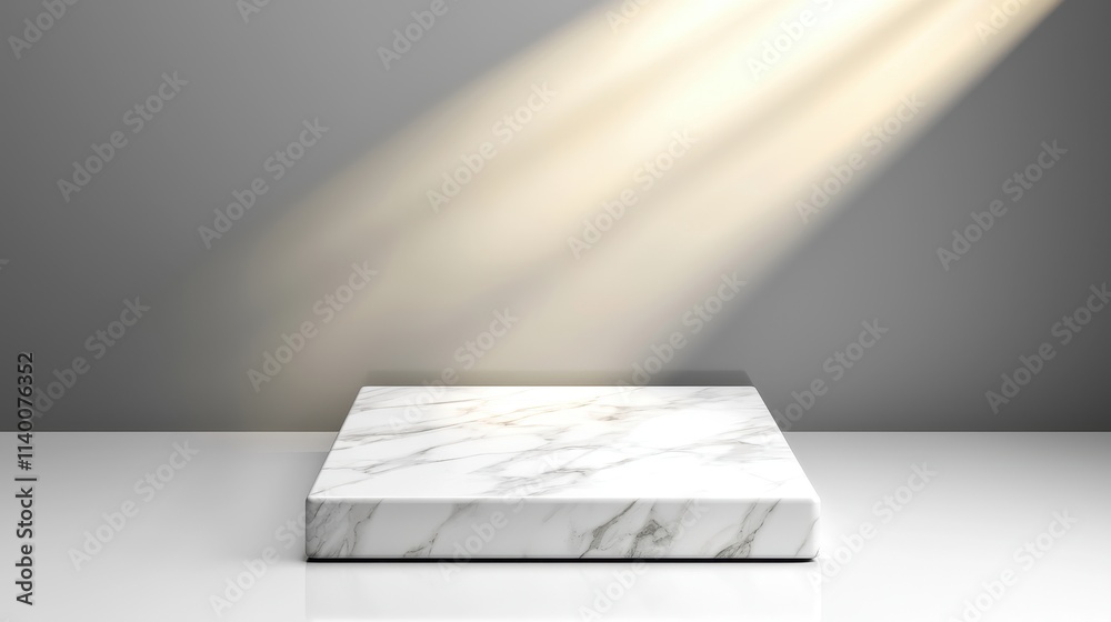Poster Elegant Marble Display Stand with Soft Light Rays on Minimalist Background