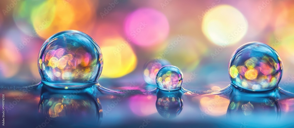 Aufkleber Colorful bokeh orbs reflected in water droplets creating a mesmerizing and dreamy atmosphere in a vertical format image