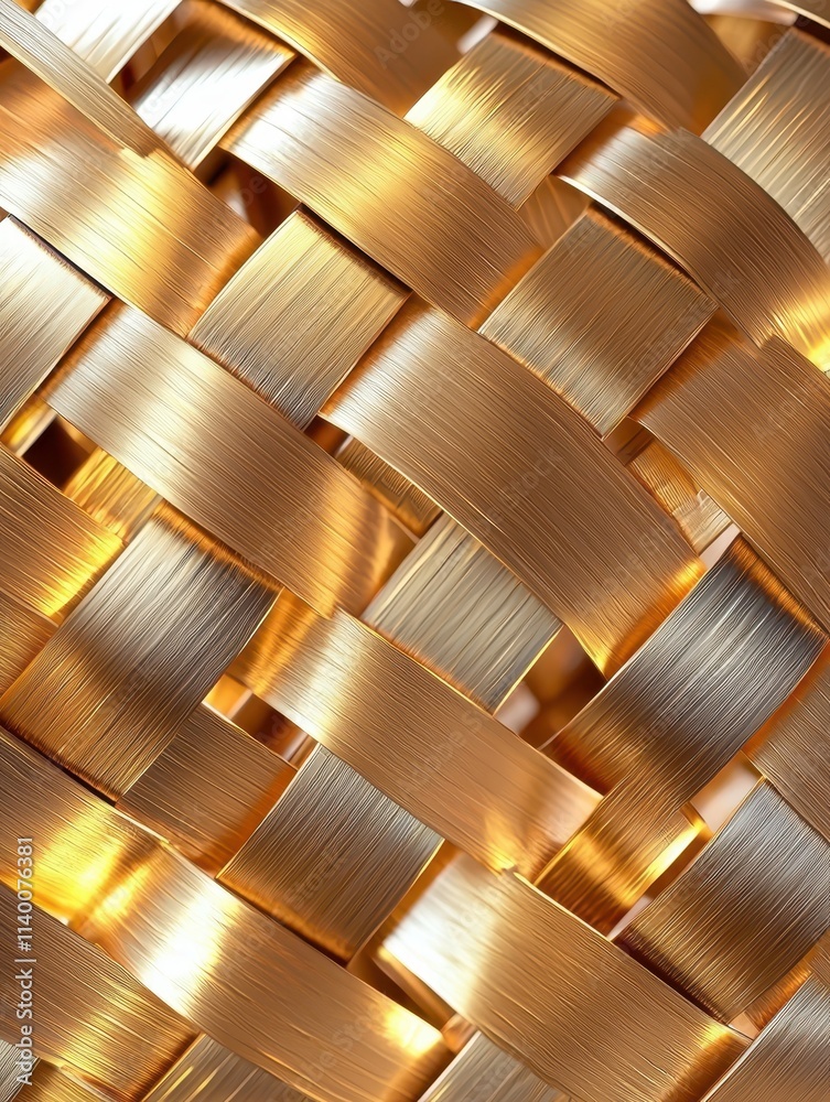Poster Intricate Golden Weave Pattern with Reflective Textures and Shiny Surfaces