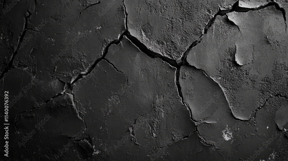 Poster Grunge cement wall texture with deep cracks showcasing a dark and aged appearance ideal for backgrounds and design projects.
