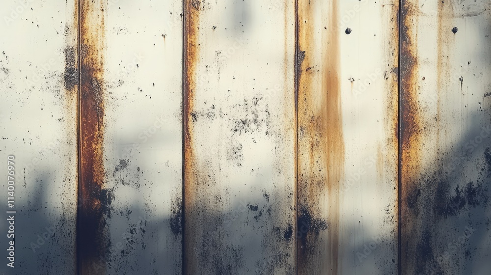 Aufkleber Rusty vertical metal panels with texture and shadows creating an industrial aesthetic background for various design projects