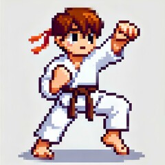 Karate Fighter Pixel Character on White