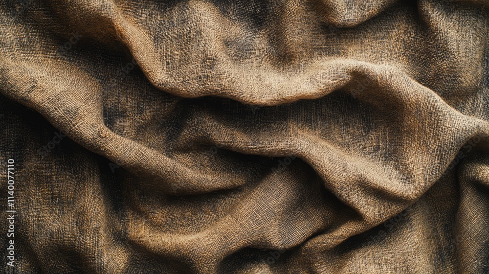 Aufkleber Textured fabric surface with natural folds displaying an abstract pattern of dirt and wear in earthy tones for design backgrounds.