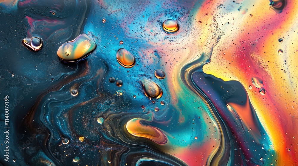 Aufkleber Colorful abstract texture of oil spills creating a mesmerizing blend of vibrant hues and swirling patterns suitable for artistic backgrounds.