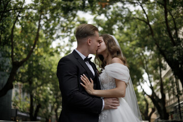 A Romantic Wedding Kiss Shared in the Heart of Natures Beautiful Landscape and Serenity