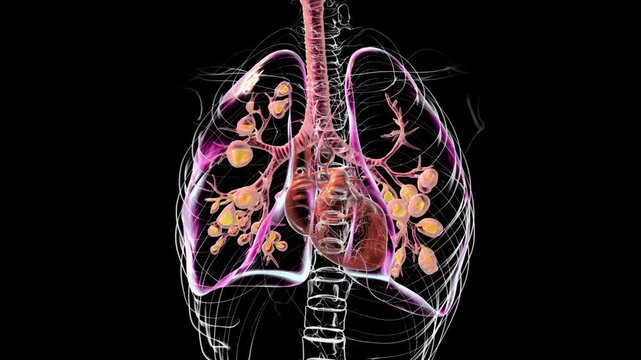 Lungs affected by cystic fibrosis, animation
