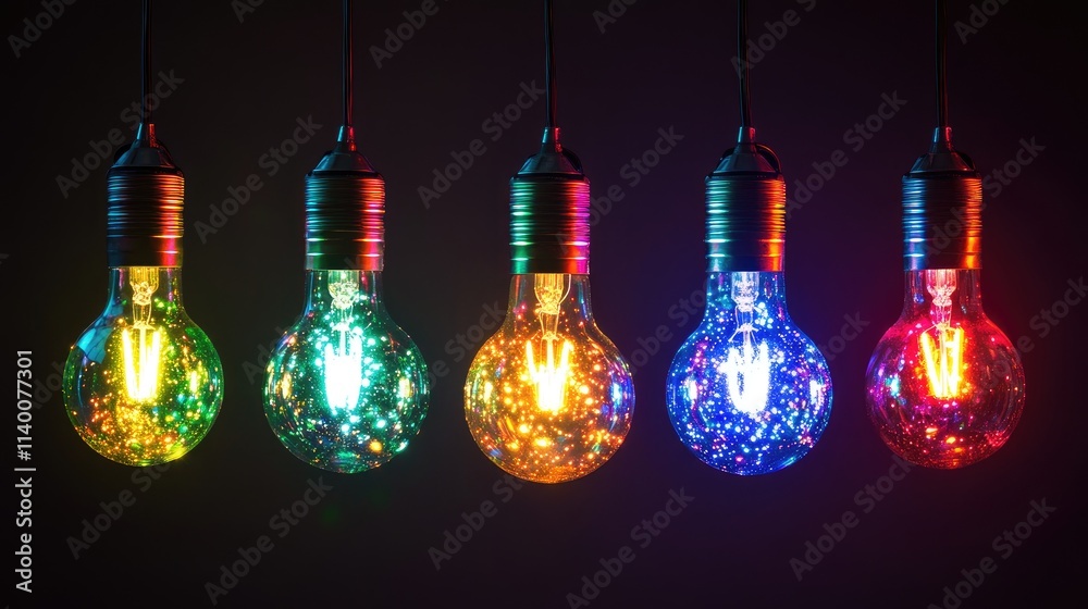 Poster colorful disco light bulbs in varying hues illuminating a dark background creating a vibrant and fes
