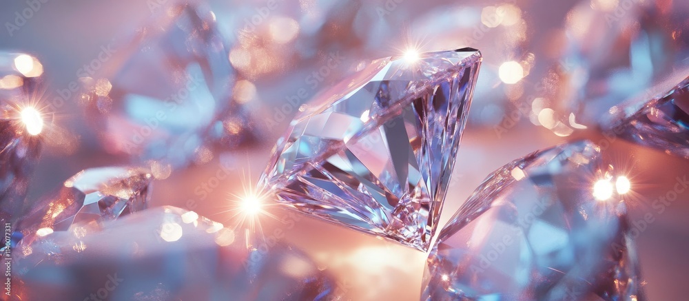 Poster glistening diamond shapes reflecting colors and light creating a luxurious and vibrant atmosphere su