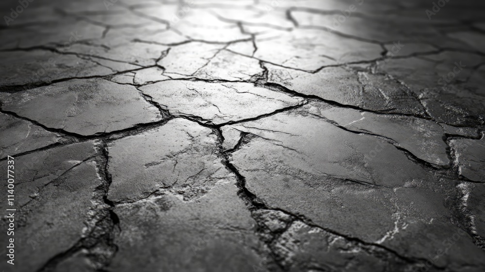 Poster textured cracked concrete floor background with unique patterns and shadows for design and artistic 
