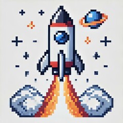Minimal Rocket Design in Pixel Style
