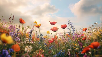 Obraz premium Serene Meadow with Wildflowers in Bright Hues