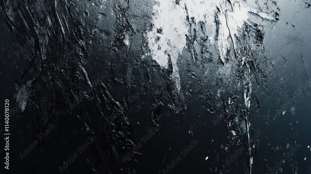 Poster Abstract dark textured background of scratched cement wall with splashes and irregular patterns creating a moody atmospheric effect