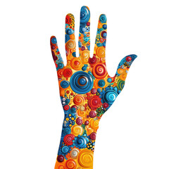 Artistic hand outline filled with colorful patterns creative studio art design vibrant environment overhead view potokasd concept for seo impact