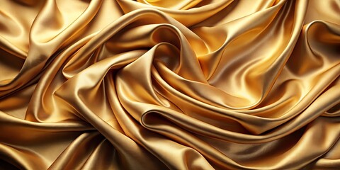 Fototapeta premium Luxurious Golden Silk Fabric Draped in Elegant Folds and Waves