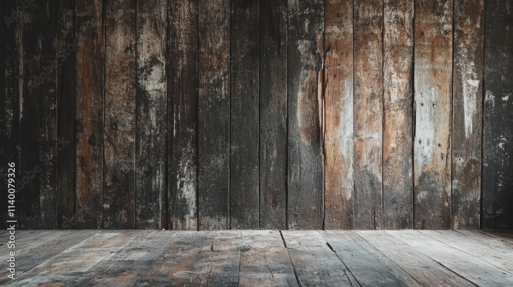 Poster vintage dark wooden room with distressed texture and rustic charm ideal for background or interior d