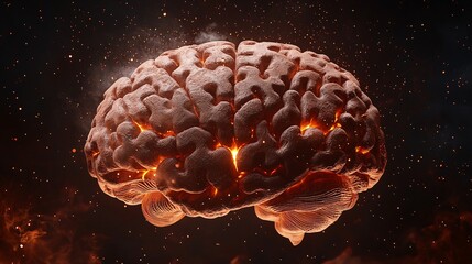 Memory loss alzheimer disease concept. A glowing brain surrounded by a cosmic background, symbolizing intelligence, creativity, and the mysteries of the mind.