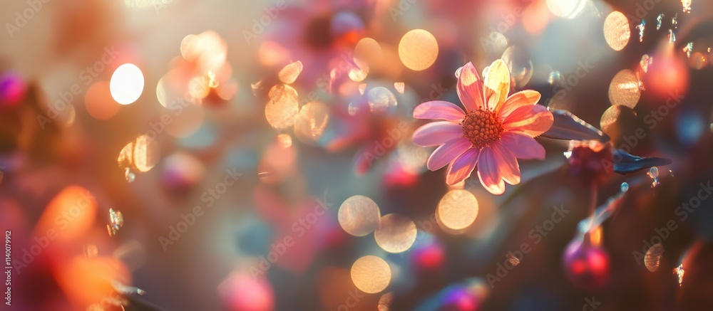 Poster defocused floral decorations with shimmering lights creating a dreamy atmosphere in soft hues and wa