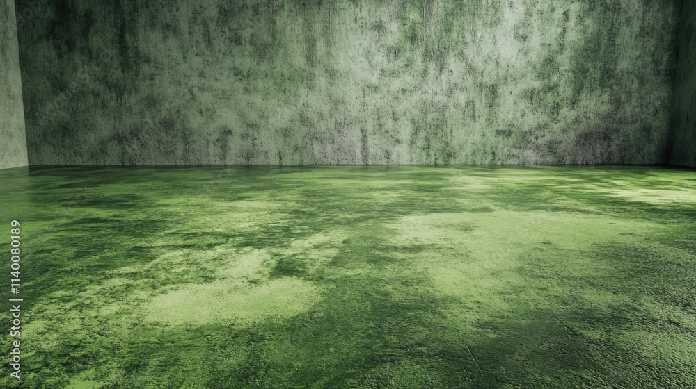 Poster Green textured cement floor with dirty paint appearance in an indoor setting for use in design and architectural backgrounds.