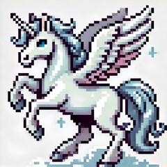 Pixel Art Pegasus on White Background