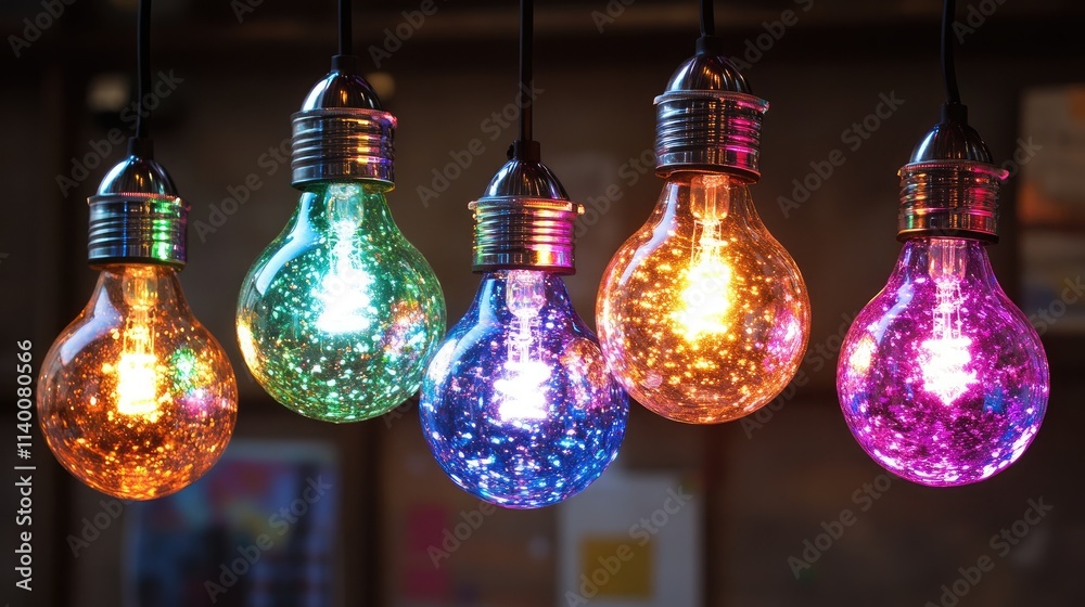 Poster colorful disco light bulbs glowing in various hues creating a vibrant and festive atmosphere for cel