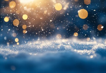Obraz premium Sparkling Winter Snow Background With Golden Lights