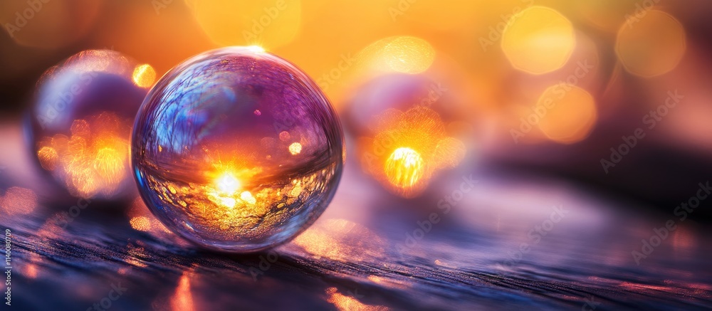 Aufkleber Colorful bokeh orbs reflecting light and natural scenery in a vertical format creating a dreamy and enchanting atmosphere.