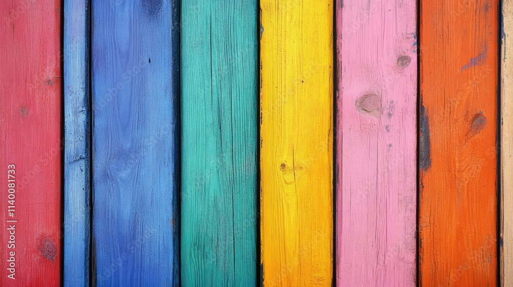 Poster vibrant weathered wooden planks with a colorful paint texture showcasing rustic charm and artistic e