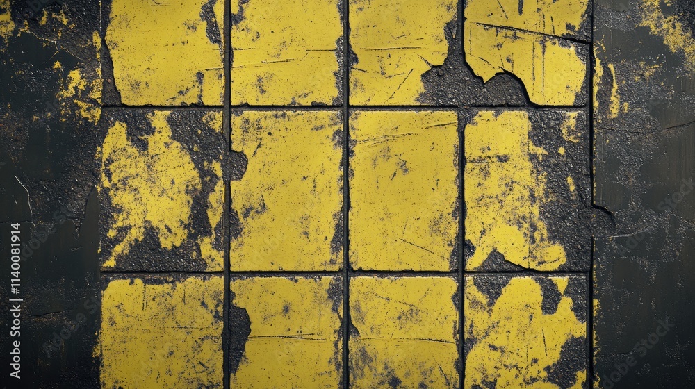 Poster worn yellow concrete floor texture with visible cracks and uneven surface for industrial or urban de