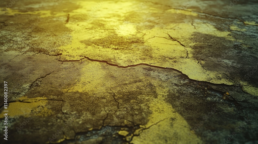 Poster Aged yellow concrete floor texture with cracked surface and weathered appearance suitable for backgrounds and design projects.