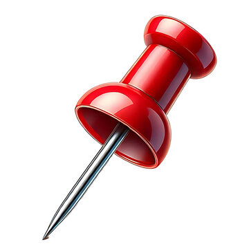 Red Push Pin Illustrations in Realistic Angles, Realistic Red Thumbtack Isolated on White, Vector Red Push Pin for Transparent Background, PNG
